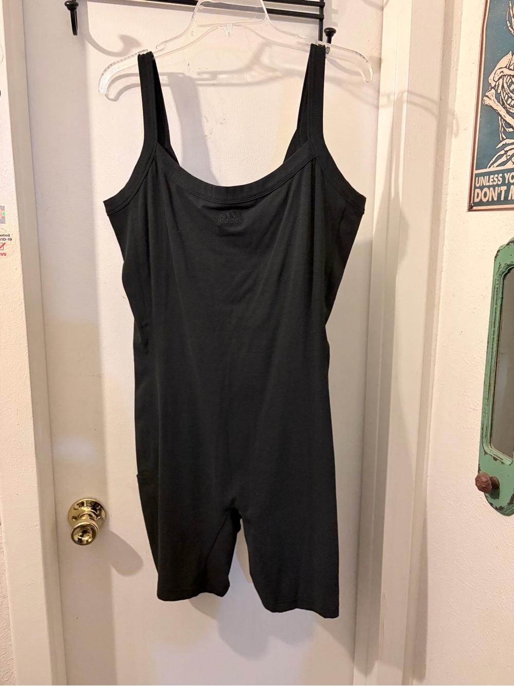 Adidas- size XL- black strapped romper one piece w/leg pocket. VGC.